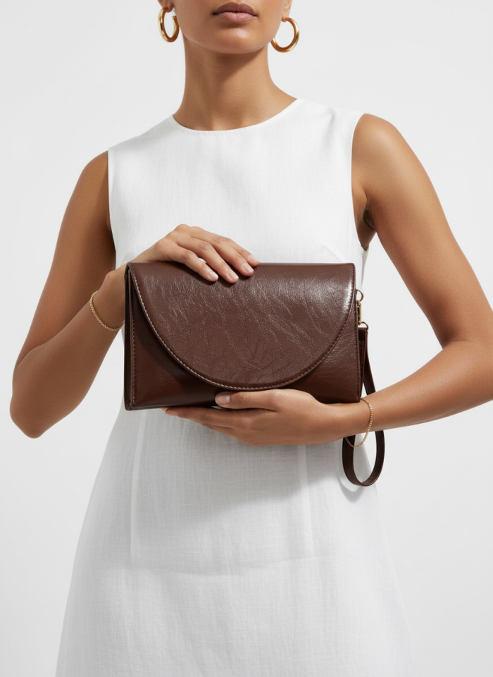 Luna Clutch El Çantası Bileklik Askılı Portföy Çanta Acı Kahve