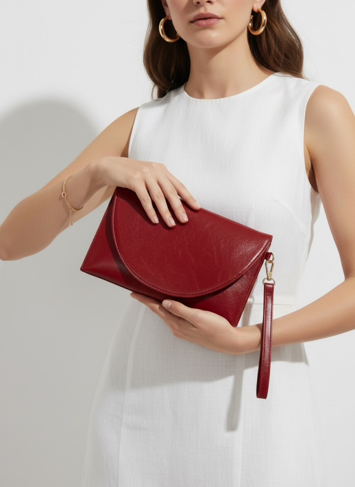 Luna Clutch El Çantası Bileklik Askılı Portföy Çanta Kırmızı