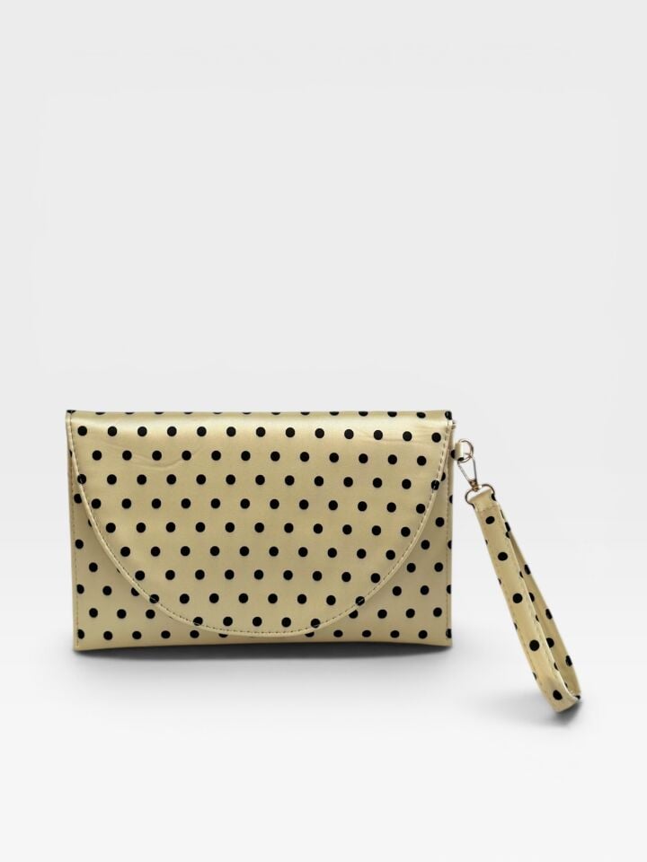 Luna Saten Puantiyeli Clutch El Çantası Bileklik Askılı Portföy Çanta Sarı